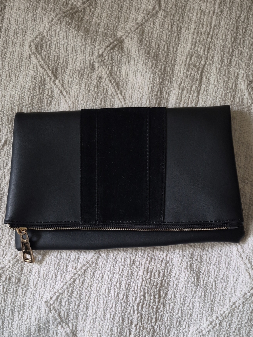 Summer & Rose Black Vegan Leather Roni Foldover Clutch Bag Gold Zip